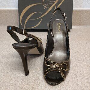 ENZO ANGIOLINI New Slingback Patent Leather Pump Open Toe Sandal Sz 9.5 Metallic